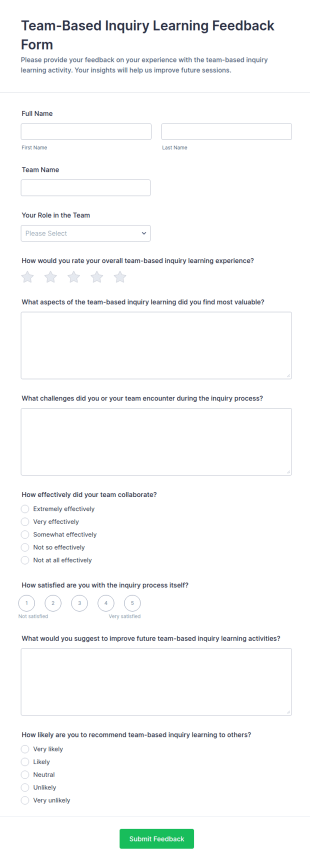 Team Based Inquiry Learning Feedback Form Template