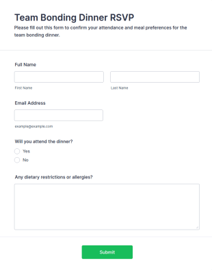 Team Bonding Dinner RSVP Form Template