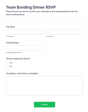 Team Bonding Dinner RSVP Form Template