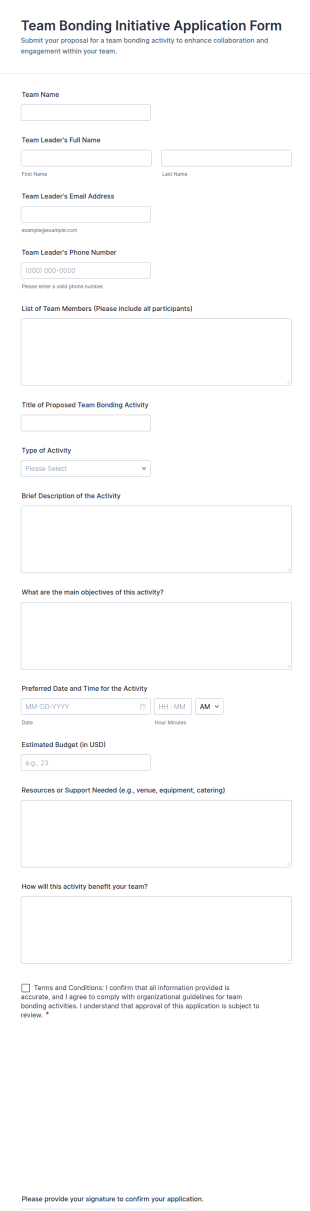 Team Bonding Initiative Application Form Template