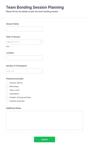 Team Bonding Session Planning Form Template
