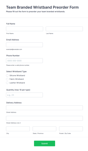 Team Branded Wristband Preorder Form Template