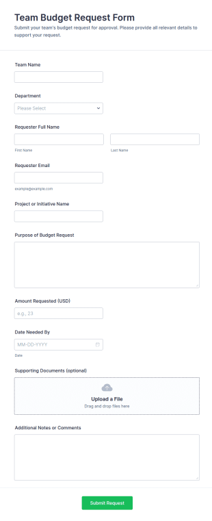 Team Budget Request Form Template