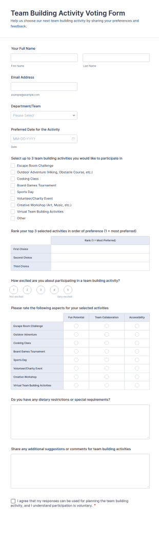 Team Building Activity Voting Form Template