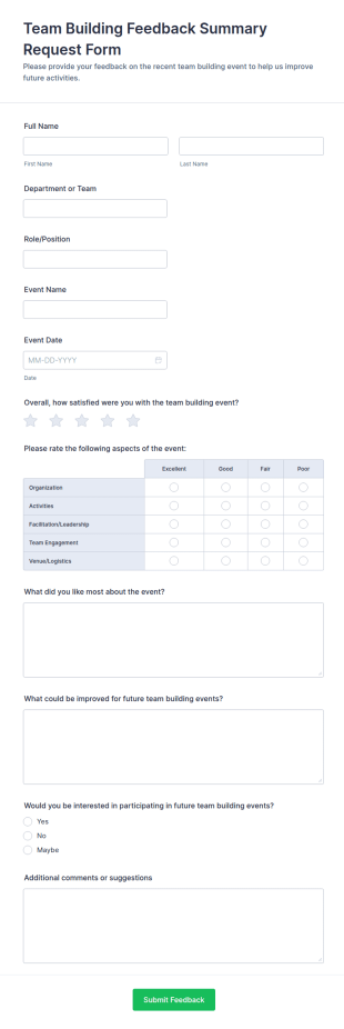 Team Building Feedback Summary Request Form Template