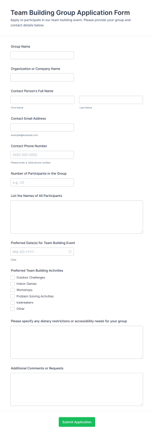 Team Building Group Application Form Template