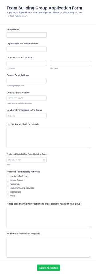 Team Building Group Application Form Template