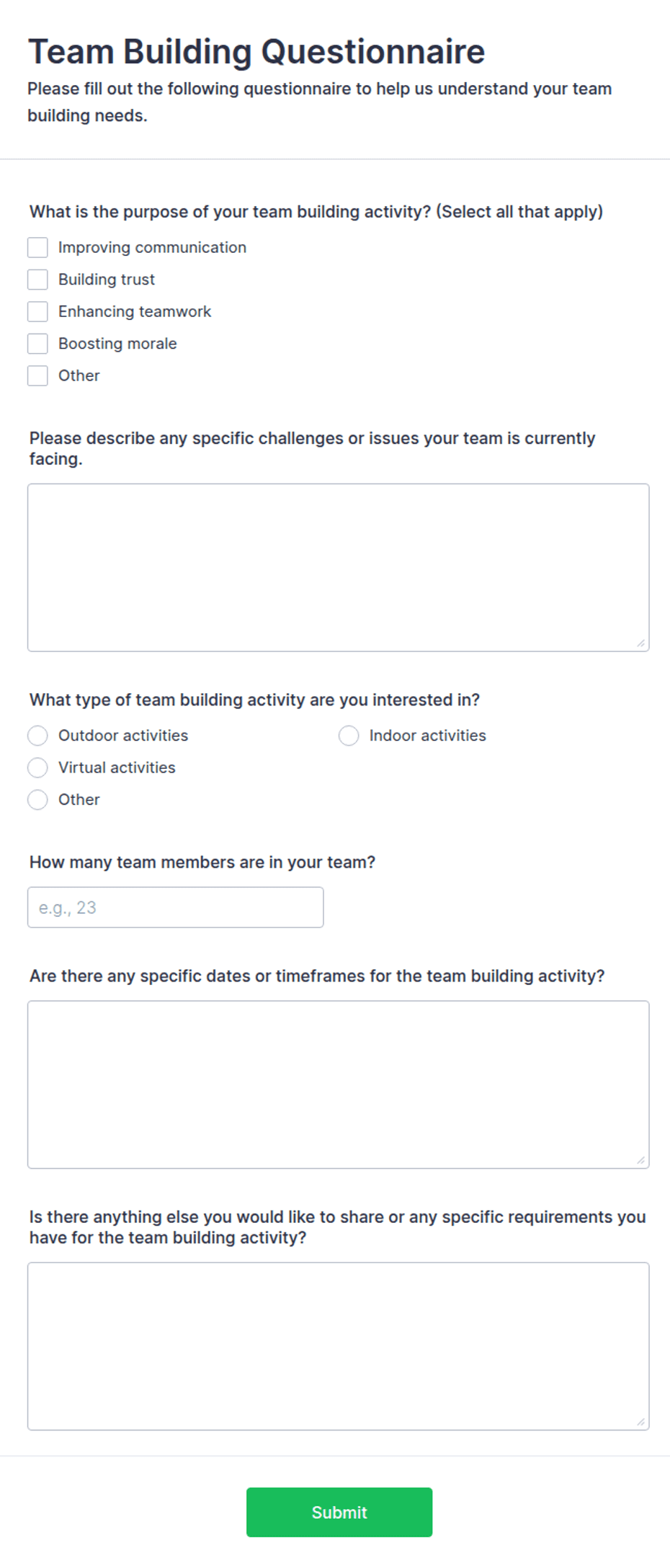 Team Building Questionnaire Form Template | Jotform