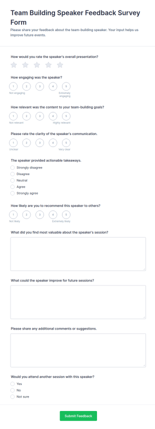 Team Building Speaker Feedback Form Template