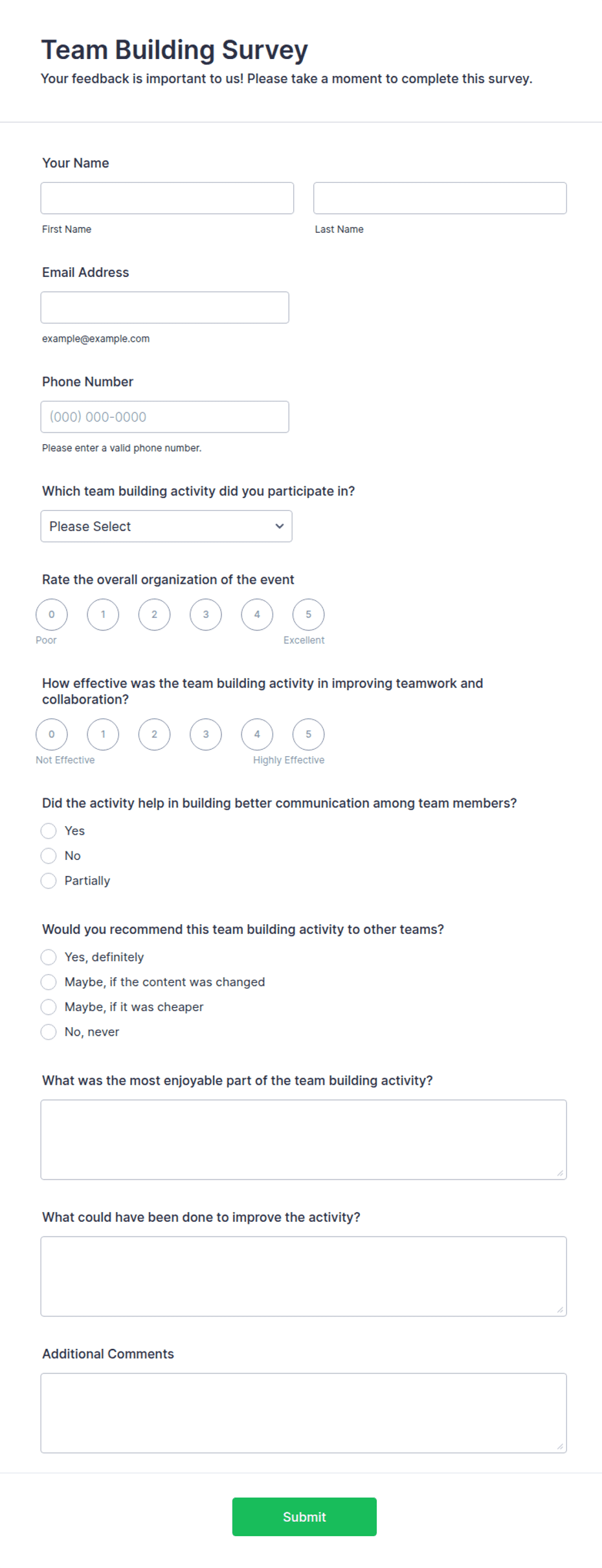 Energy Session Team Building Questionnaire.pdf Team Building Survey Form Template | Jotform