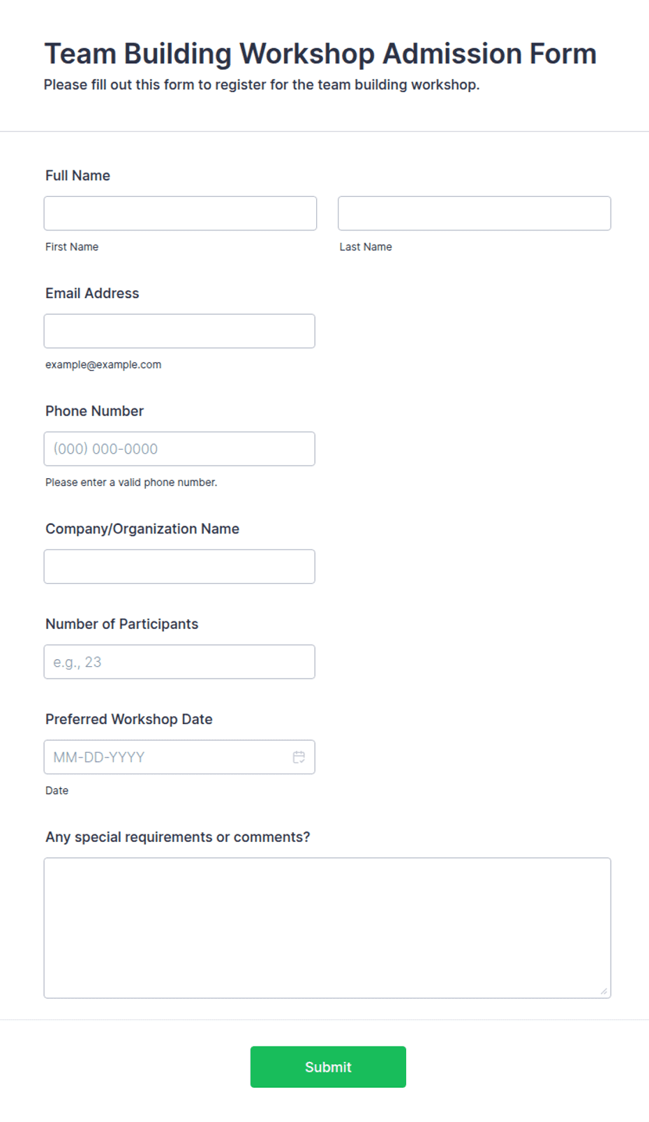 Team Building Workshop Admission Form Template | Jotform