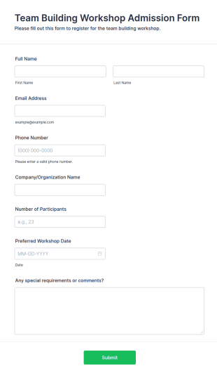 Team Building Workshop Admission Form Template