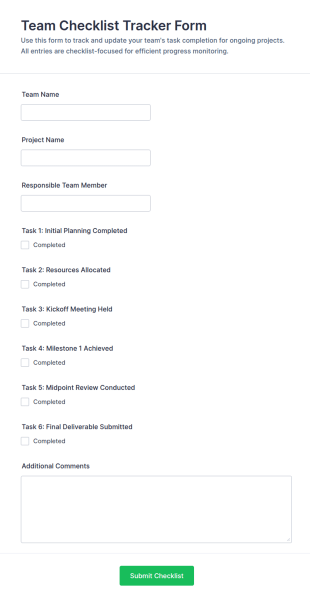 Team Checklist Tracker Form Template