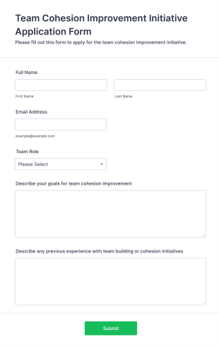 Team Cohesion Improvement Initiative Application Form Template