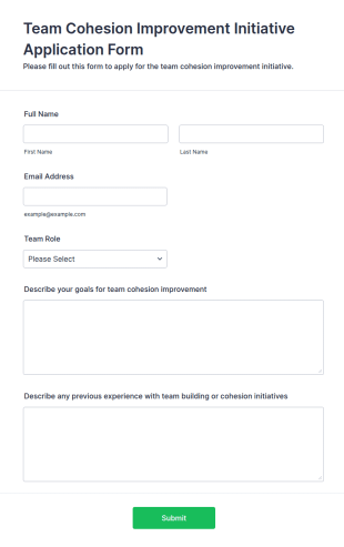 Team Cohesion Improvement Initiative Application Form Template
