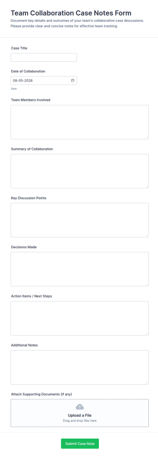 Team Collaboration Case Notes Form Template
