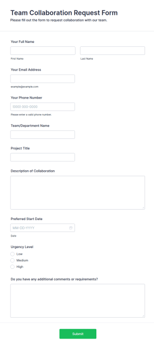 Team Collaboration Request Form Template