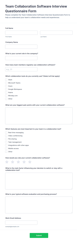Team Collaboration Software Interview Questionnaire Form Template