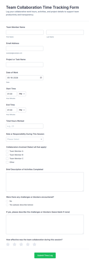 Team Collaboration Time Tracking Form Template
