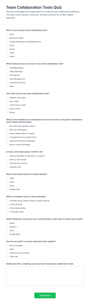 Team Collaboration Tools Quiz Form Template