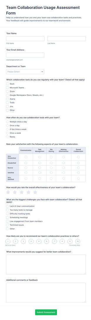 Team Collaboration Usage Assessment Form Template