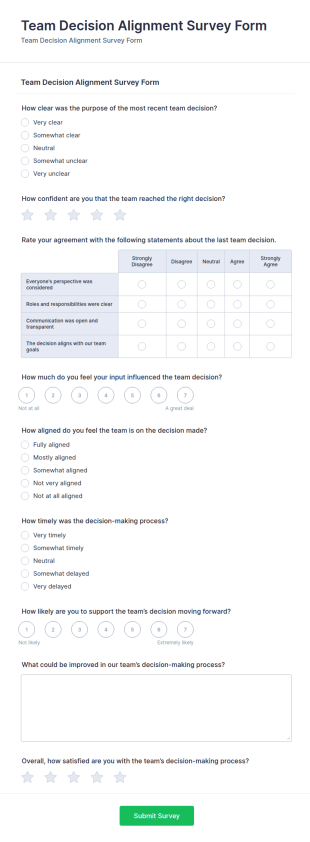 Team Decision Alignment Survey Form Template