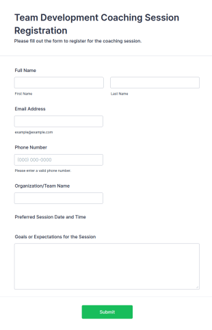 Team Development Coaching Session Registration Form Template