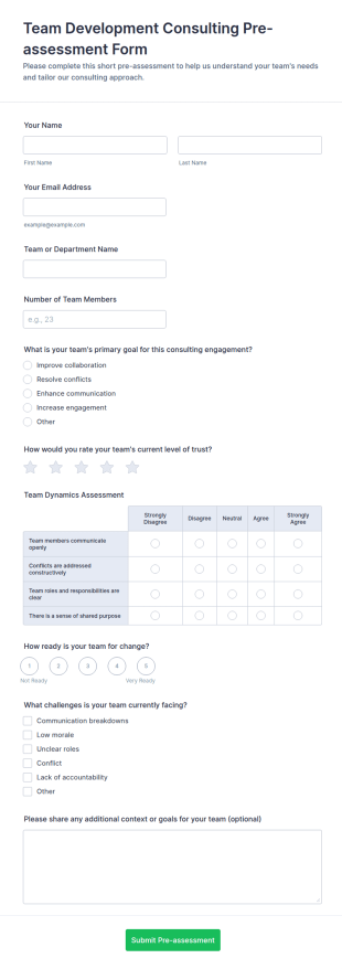 Team Development Consulting Pre Assessment Form Template