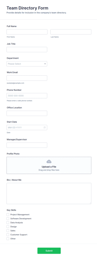 Team Directory Form Template