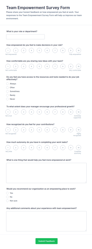 Team Empowerment Survey Form Template