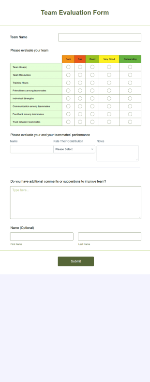 Team Evaluation Form Template