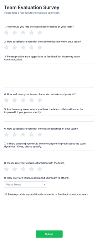 Team Evaluation Survey Form Template