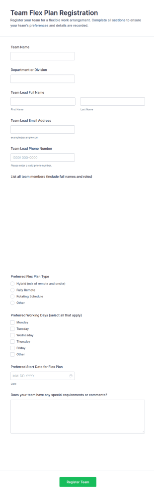 Team Flex Plan Registration Form Template