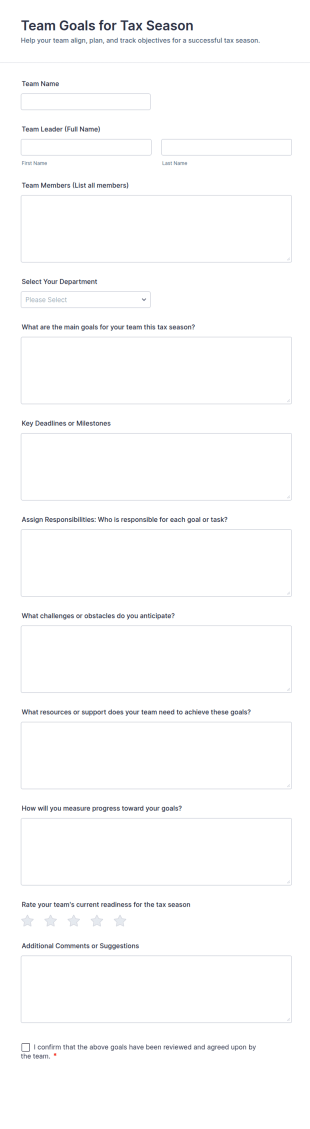 Team Goals For Tax Season Form Template