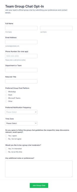Team Group Chat Opt In Form Template