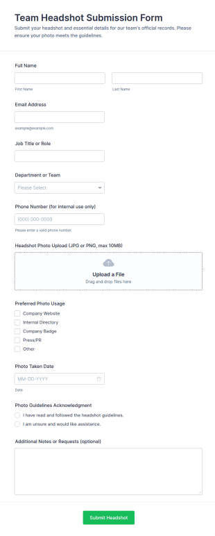Team Headshot Submission Form Template
