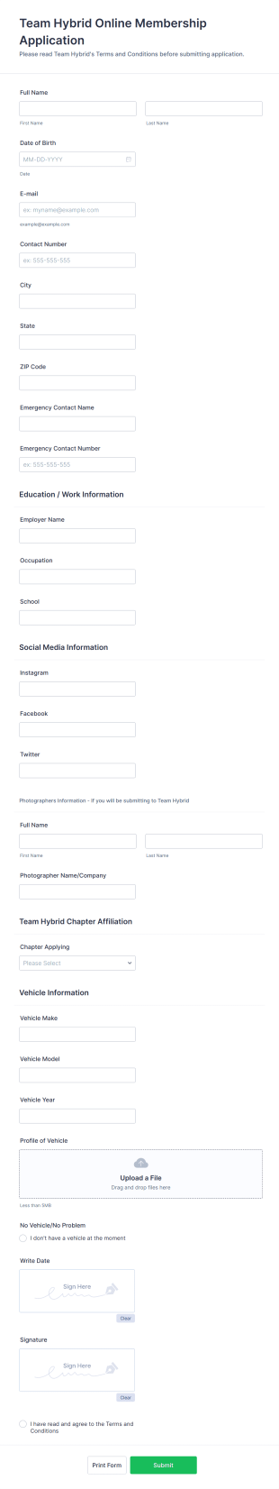 Hybrid Team Membership Application Form Template