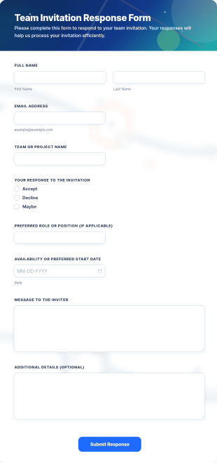 Team Invitation Response Form Template