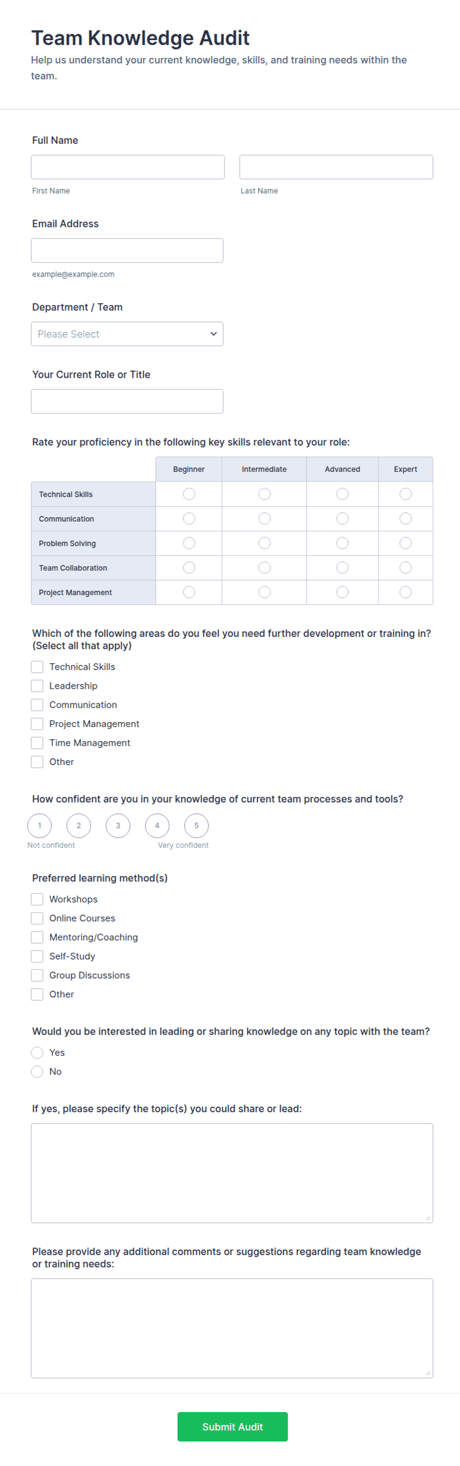 Team Knowledge Audit Form Template | Jotform