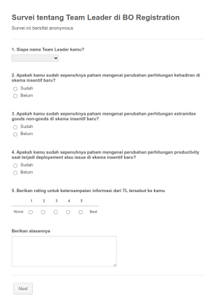 Team Lead Evaluation Form In Indonesian Form Template