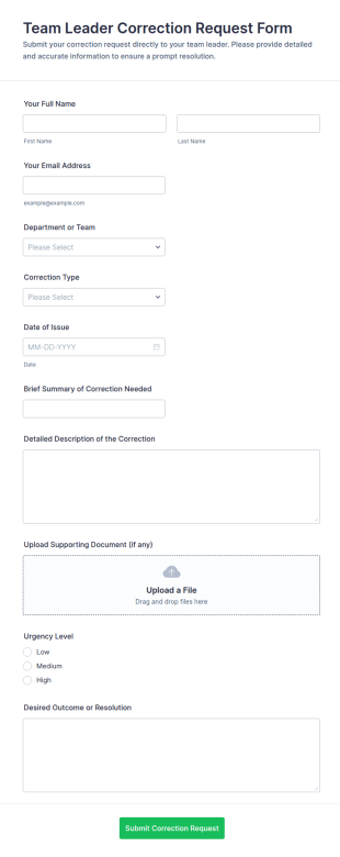 Team Leader Correction Request Form Template