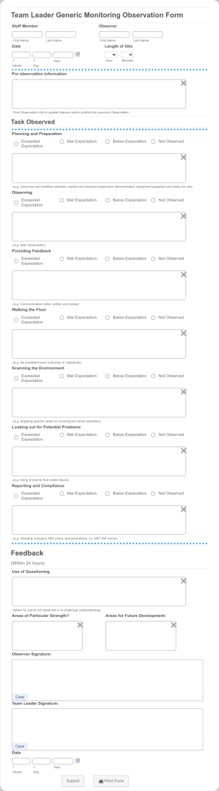 Team Leader Feedback Form Generic Monitoring Form Template