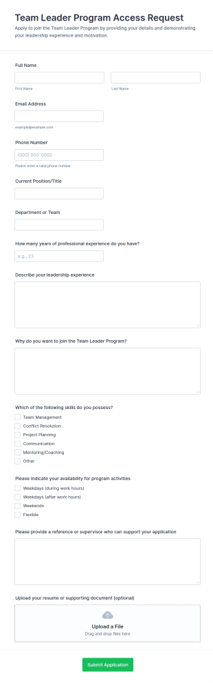 Team Leader Program Access Request Form Template