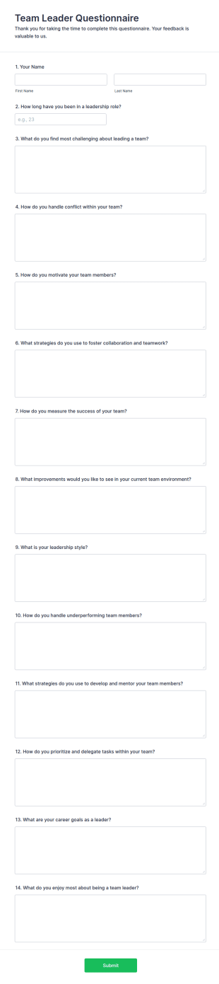 Team Leader Questionnaire Form Template