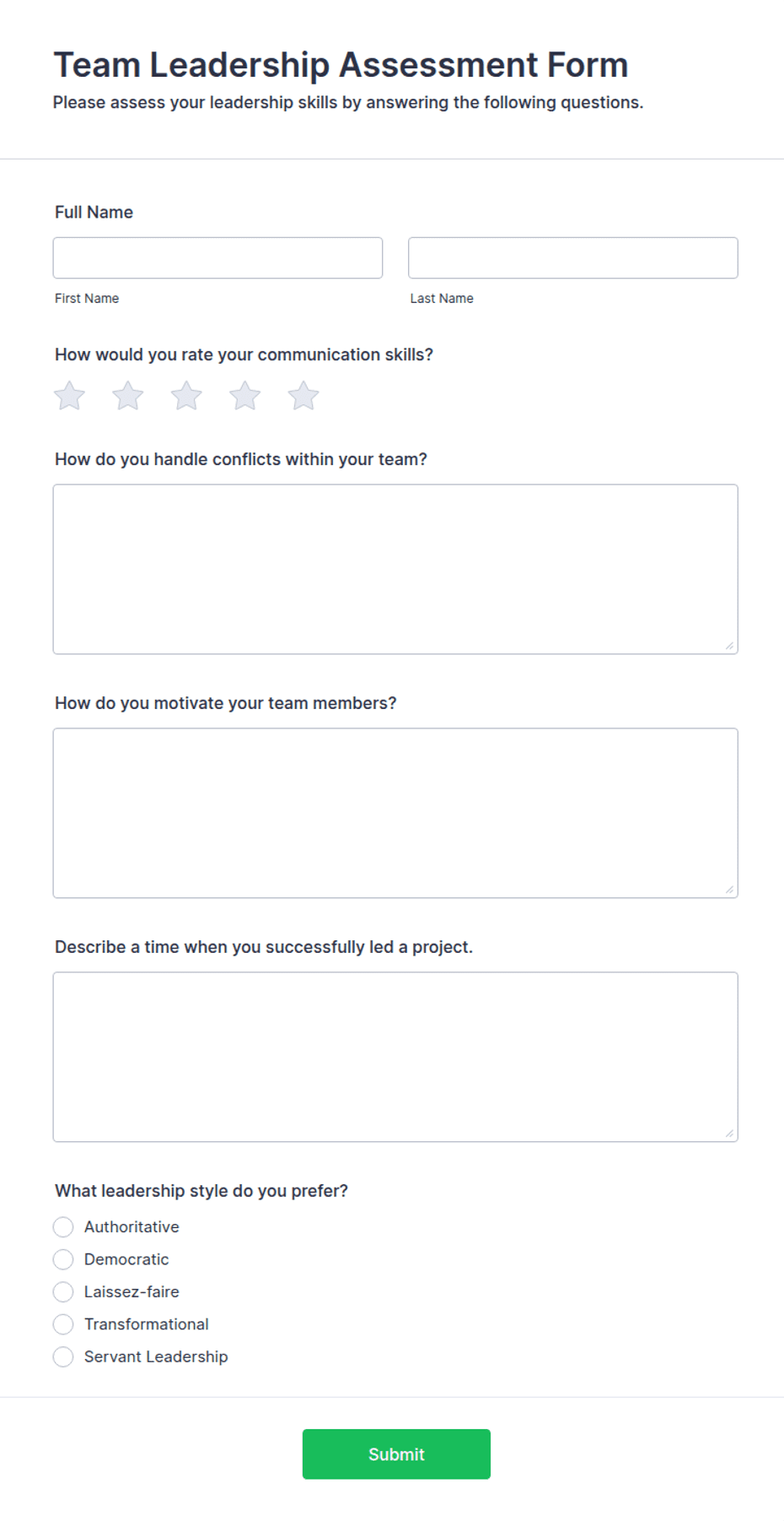 Team Leadership Assessment Form Template | Jotform