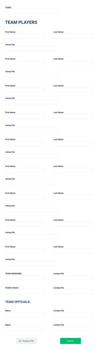 Team List Submission Form Template