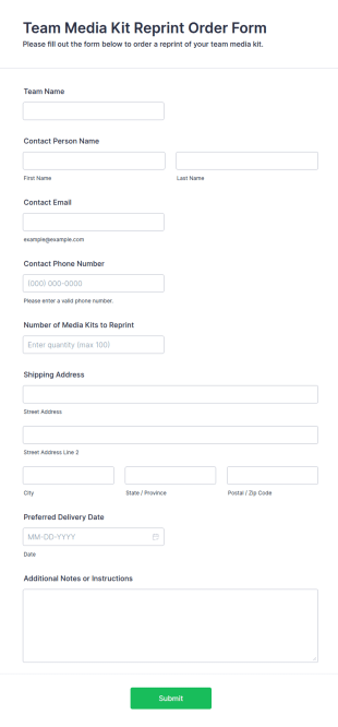 Team Media Kit Reprint Order Form Template