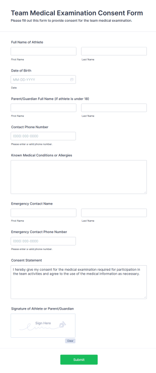 Team Medical Examination Consent Form Template