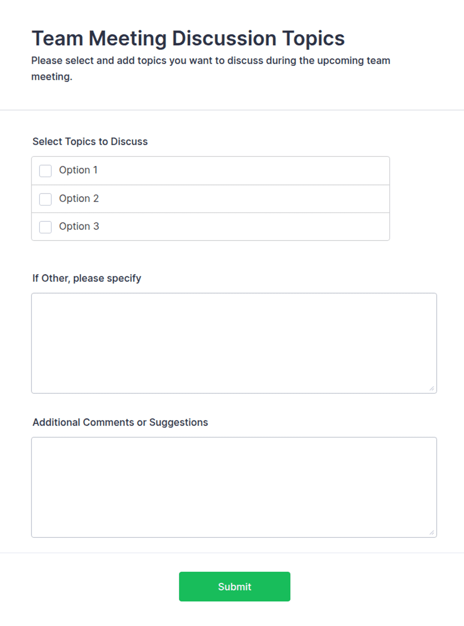 Discussion Templete Team Meeting Discussion Topics Form Template | Jotform