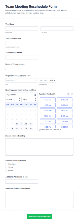 Team Meeting Reschedule Form Template